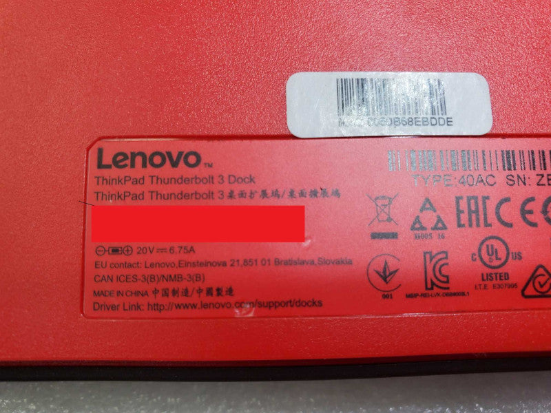 Lenovo ThinkPad 40AC Dock ThunderBolt 3 Docking Station DBB9003L1