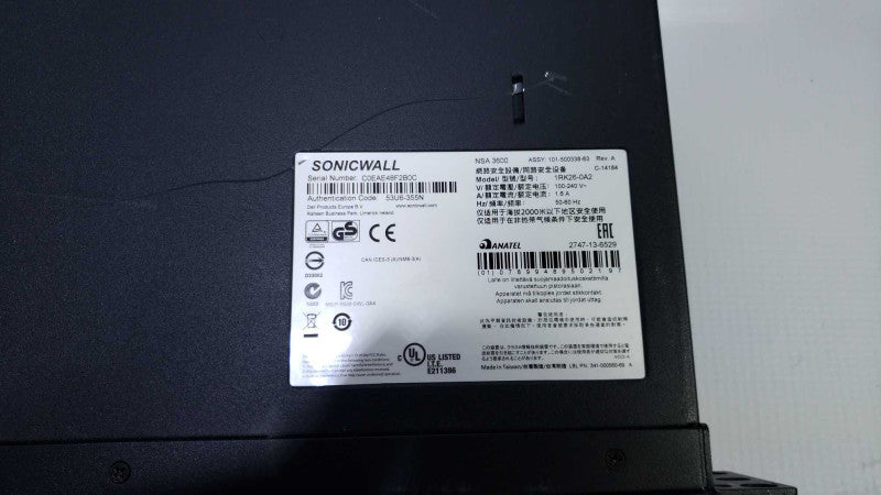 Dell SonicWALL NSA 3600 Network Security Appliance Firewall Model 1RK26-0A2 [