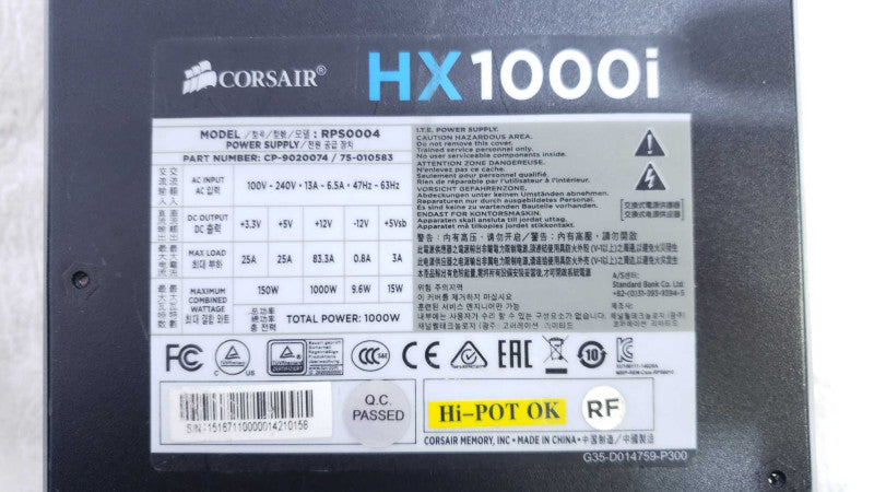 Corsair Hx1000i 1000 Watt Fully Modular Power Supply No Cable [