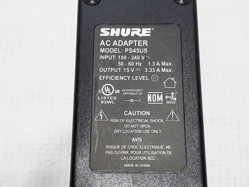 SHURE PS45US 100-240V ~ 50-60Hz 1.3A to 15V 3.33A AC Adapter +