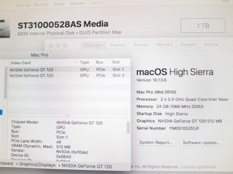 Mac Pro - M.2010 A1289, 2x Xeon 2.4GHz QC/24GB, 2x GeForce GT120, 1TB HDD ~