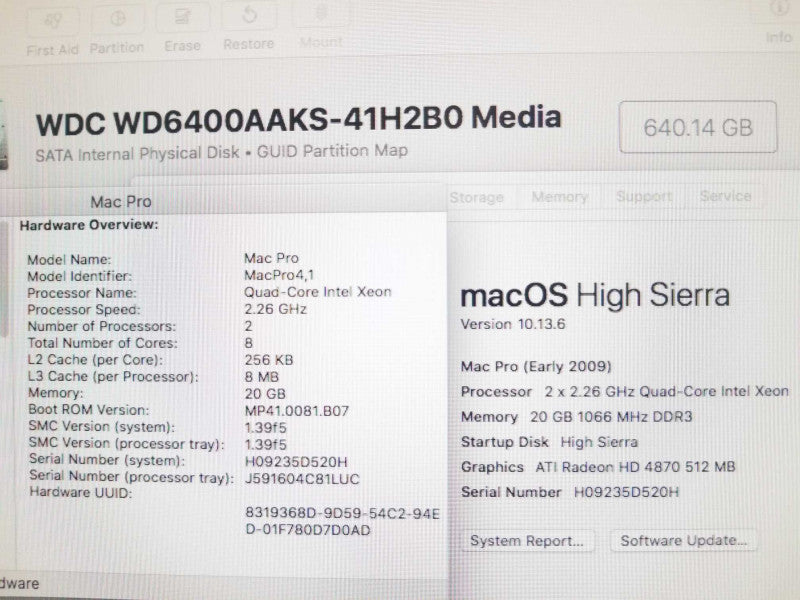 Mac Pro - E.2009 A1289, 2x Xeon E5520 2.26GHz /20GB, Radeon HD 4870, 640GB HDD ~