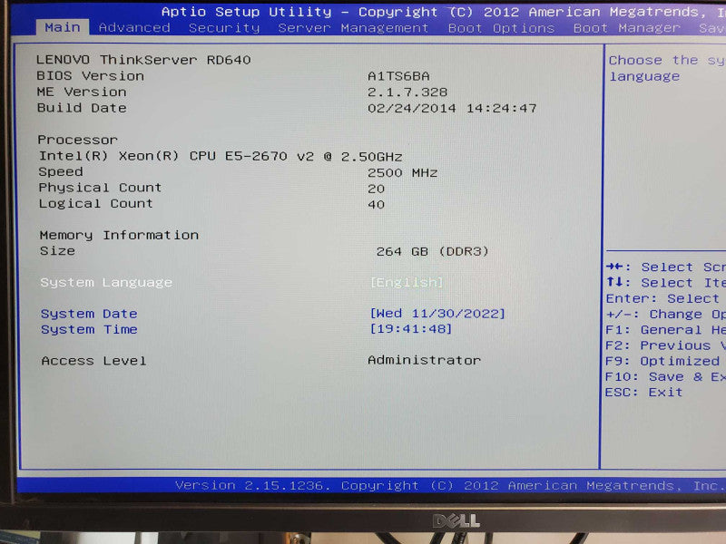 Lenovo ThinkServer RD640, 2x Xeon E5-2670v2 2.5GHz, 264GB RAM, 2x 120GB SSD _