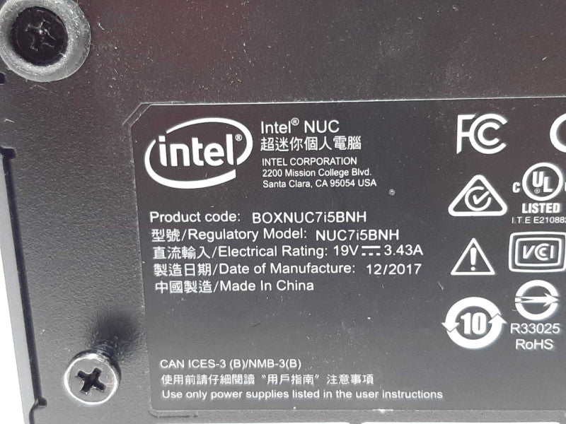 Intel NUC BOXNUC7i5BNH i5-7260U @ 2.20GHz 16GB RAM - NO HDD +
