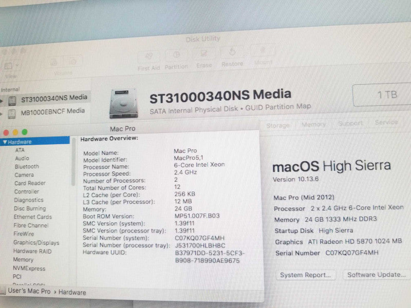 Mac Pro - M.2012 A1289, 2x XEON 2.4GHz 6C/24GB, RADEON HD 5870, 2x 1TB HDDs ~