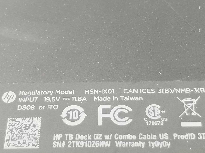 HP HSN-IX01 Thunderbolt Dock Station 230W G2 Combo Cable, NO AC Adapter, QTY ~