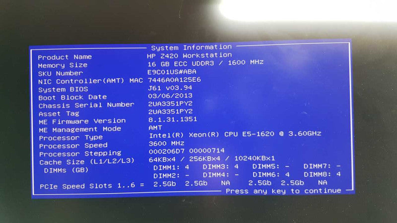 HP Z420 workstation Xeon E5-1620 @ 3.60ghz / 16gb  ram / Quadro K2000 GPU #