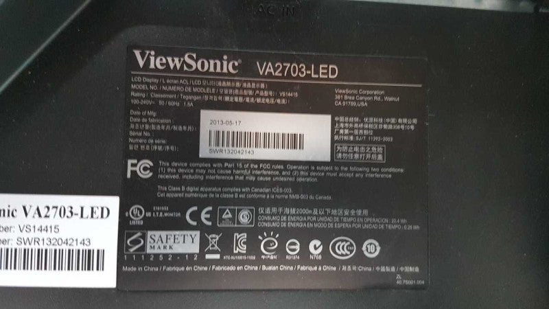 Viewsonic VA2703-LED 27\\" FHD / 1080p / 3ms / DVI / 60hz / 300 nits / 15000:1 #
