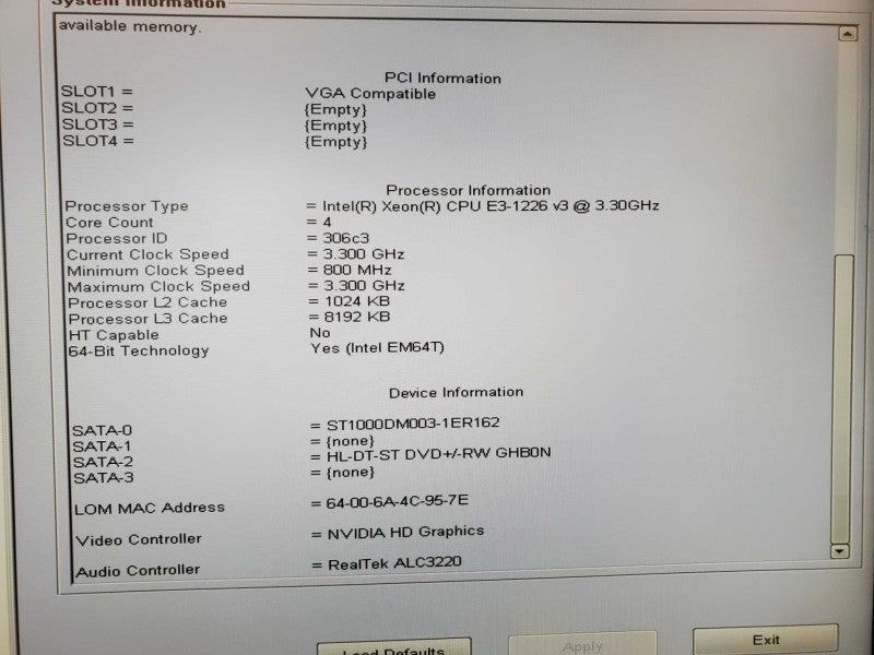 Dell Precision T1700 Xeon E3-1226 v3 @ 3.3 GHz 32GB Ram 1TB HDD Nvidia K420 (