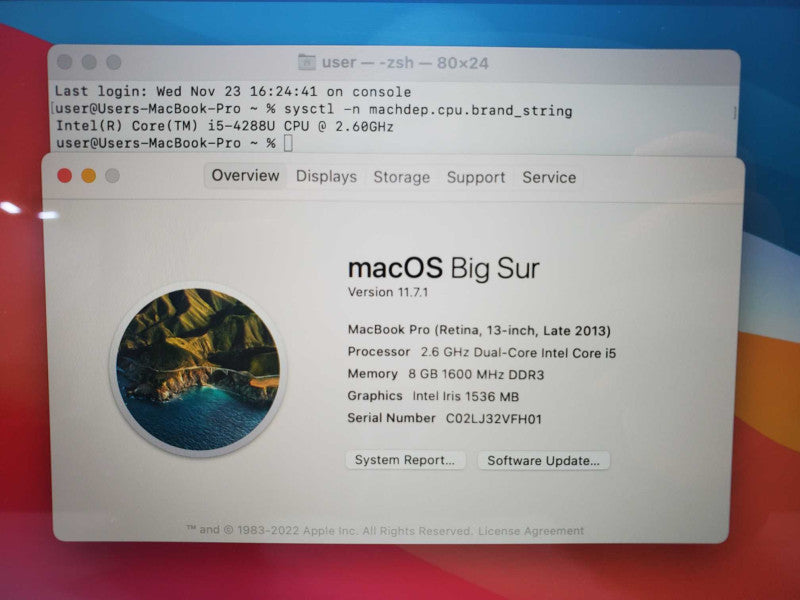 MacBook Pro 2013 13\\" Core i5-4288U @ 2.6 GHz 8GB Ram 500GB SSD *READ* (