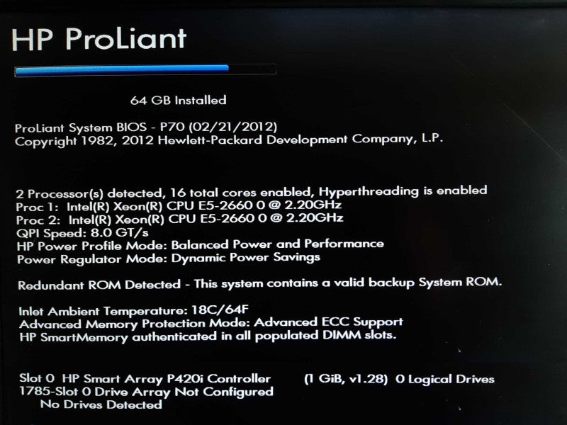 HP DL380p Gen8 2x Xeon E5-2660 @ 2.2GHz 64GB RAM P420i - NO HDD +