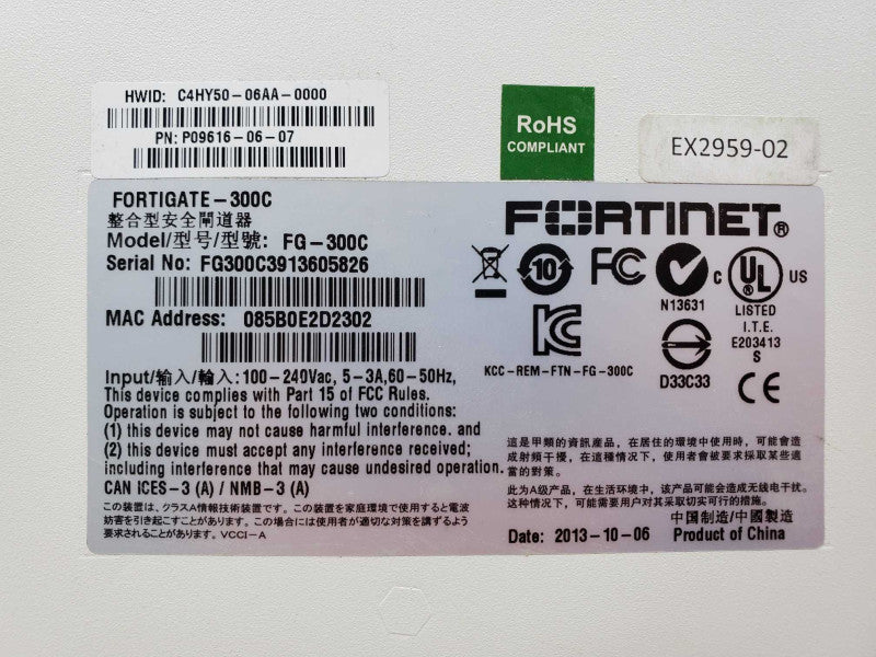 Fortinet Fortigate 300C FG-300C 10x 1GbE RJ45 Ports Firewall Security Applianc (
