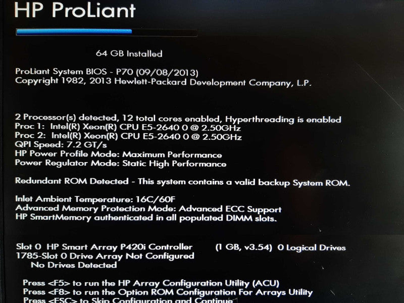 HP DL380p Gen8 2x Xeon E5-2640 @ 2.5GHz 64GB RAM P420i - NO HDD +