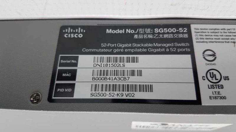 Cisco SG500-52 52x port manged gigabit stackable switch / READ #