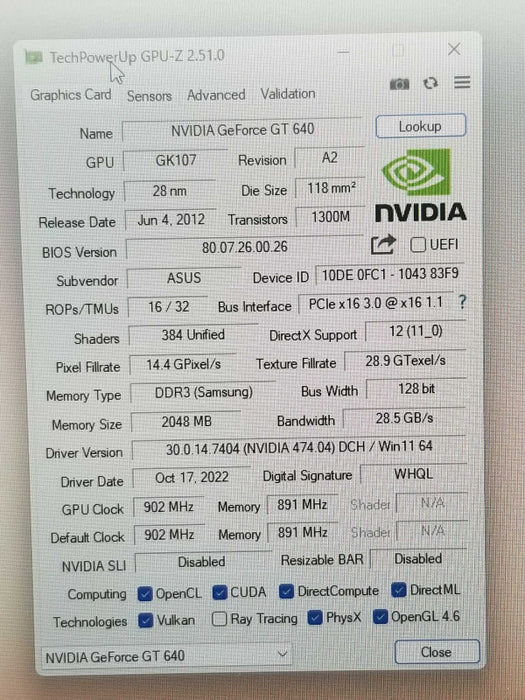 Asus GT640-DCSL-2GD3 Graphics Card 233776-00244 2GB DDR3, 100% TESTED, QTY ~