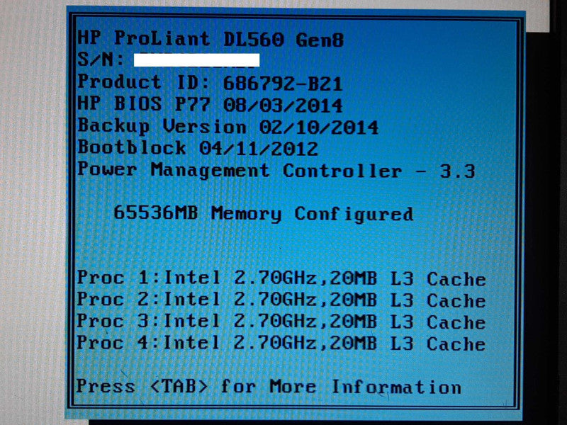 HP ProLinant DL560 Gen8 4x Xeon E5-4650 @ 2.70GHz 64GB RAM P420i -NO HDD +