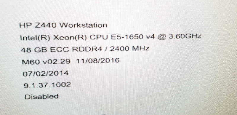 HP Z440 Workstation, Xeon E5-1650(v4) 3.6GHz/48GB DDR4, nVidia NVS 310, 2x 1TB ~