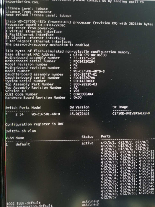 Cisco Catalyst WS-C3750E-48TD-S GbE & 2-Port X2 Network Switch, READ* ~