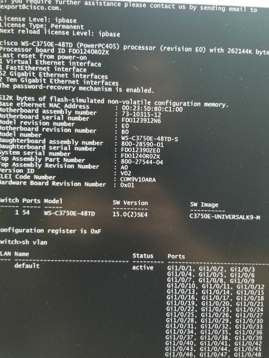Cisco Catalyst WS-C3750E-48TD-S GbE & 2-Port X2 Network Switch ~