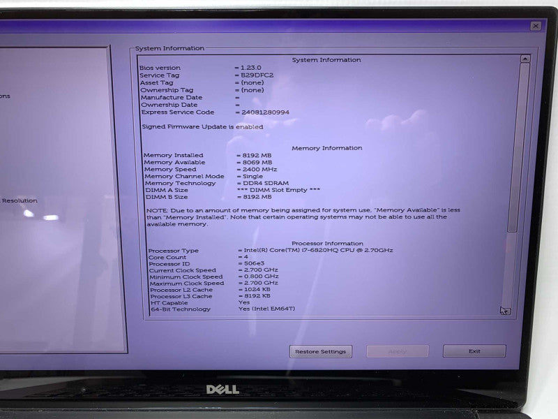 4K Touch DELL Precision 5510 with i7-6820HQ CPU 8GB RAM  -