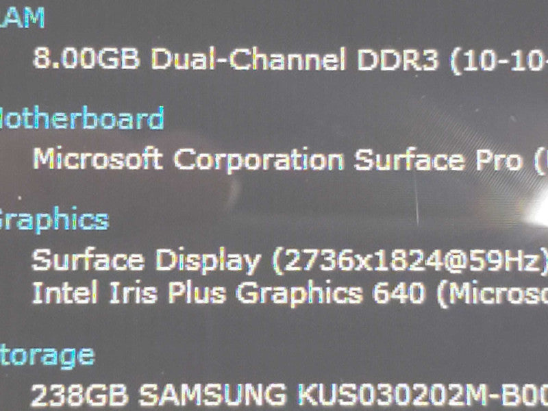Microsoft Surface Pro 4 1724 i7-6650U 2.2GHz 8GB DDR3 256GB SSD |