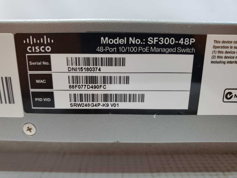 Cisco SF 300-48P 48-Port 10/100 PoE Managed Ethernet Switch (
