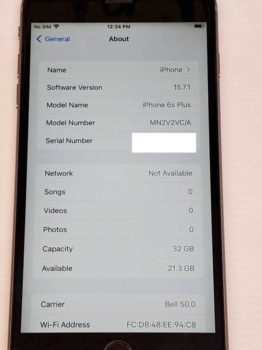 iPhone 6s Plus 32GB, Factory reset, Network locked to Bell _
