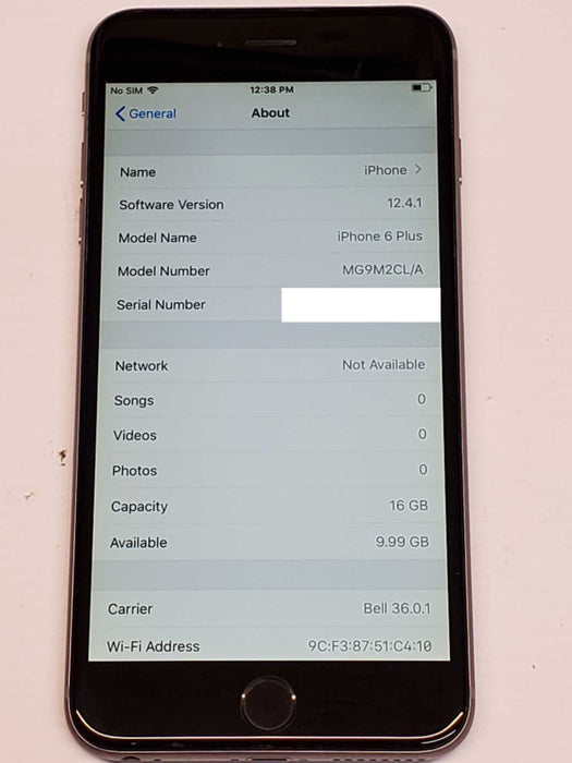 iPhone 6s Plus 16GB, Factory reset, Network locked to Bell _