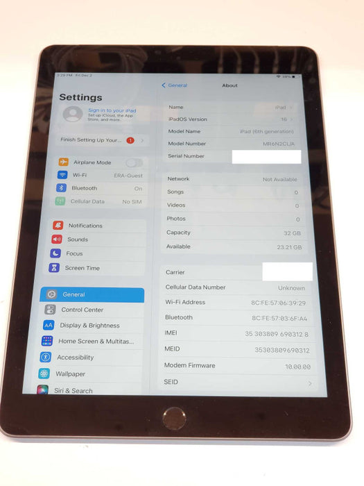 Apple iPAD 6th Gen 32GB, Unlocked, Factory reset _