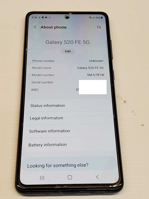 Samsung Galaxy S20 FE 5G, 128GB, Carrier Unlocked, Cracked screen _