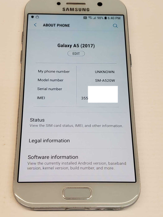 SAMSUNG Galaxy A5 2017 SM-A520W Unlocked 32 GB White, locked to Bell _