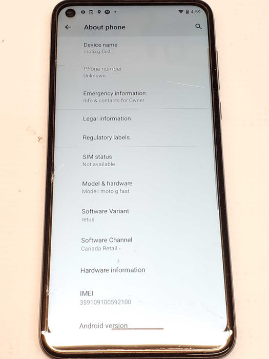 Motorola Moto G Fast - 32GB - White, cracked Screen, Unlocked _