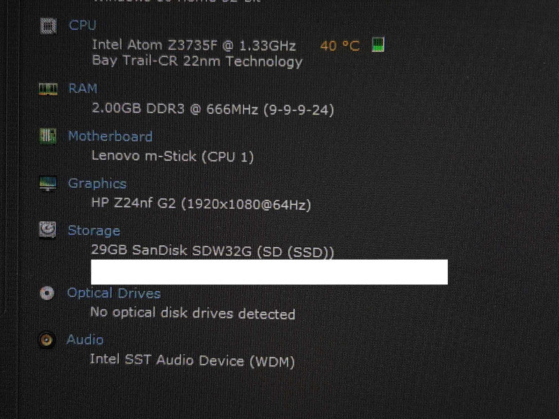 Lenovo Compute Stick 90F2 Atom Z3735F @ 1.33GHz 2GB RAM 32GB Flash +