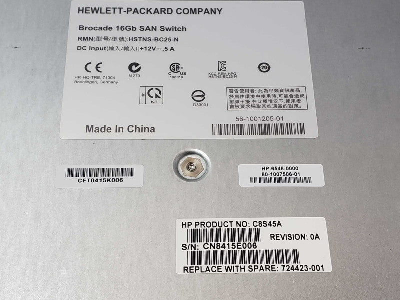 HP Brocade 16Gb SAN Switch C8S45A 724423-001 with 12x 16GB SW B-Series SFP+ _