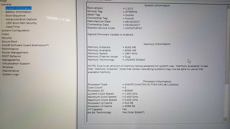 Dell K17M001 Lattitude 7285 12.3\\" i5-7Y54 @ 1.20ghz / 8gb ram / READ #