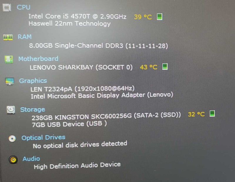 Lenovo ThinkCentre M93P Core i5-4570T @ 2.9GHz 8GB Ram 250GB SSD (
