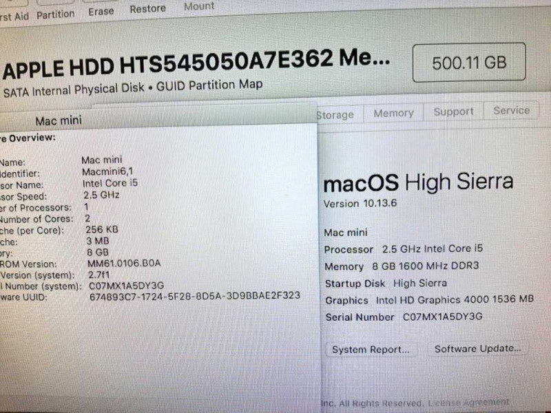 Mac mini - M.2011 A1347, i5-2520M 2.5GHz/8GB, Intel HD 4000, 500GB HDD, QTY ~