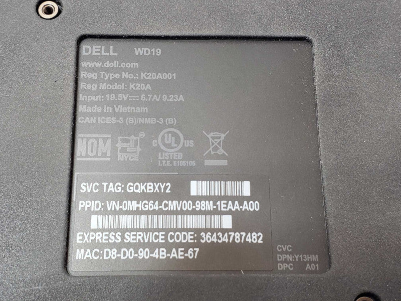 Dell WD19S K20A USB C Docking Station Dock Only _