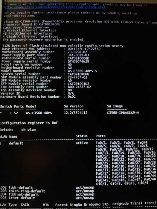 CISCO CATALYST 3560G SERIES POE-48 PORT WS-C3560G-48PS-S , FACTORY RESET ~