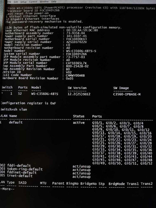 Cisco WS-C3560G-48TS-S 48 Port 3560G Gigabit Switch, FACTORY RESET ~