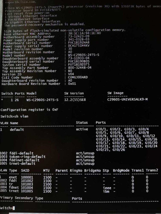 Cisco WS-C2960S-24TS-S 24 Port Gigabit LAN Lite Switch, FACTORY RESET ~