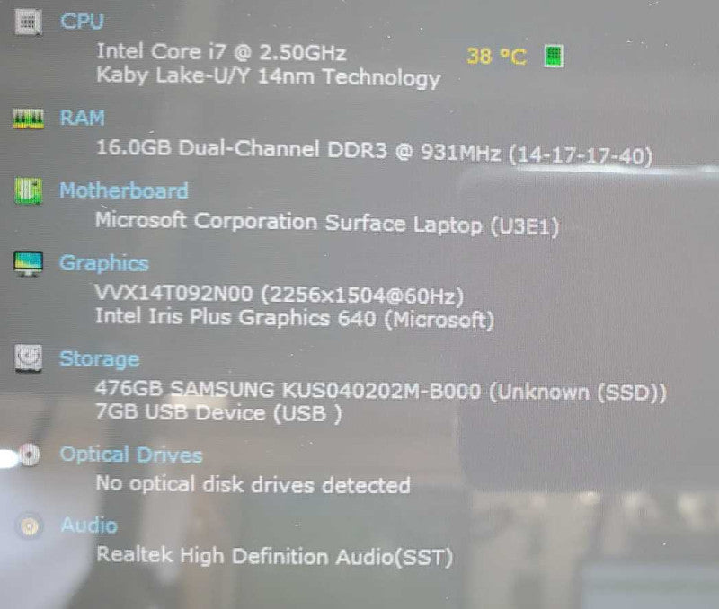 Microsoft Surface 2 13.5\\" Core i7-7660U @ 2.5 GHz 16GB Ram 500GB SSD *READ* (