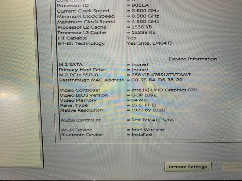 DELL XPS 15 7590 with i7-9750H CPU 16GB RAM & 256GB NVME Storage  -
