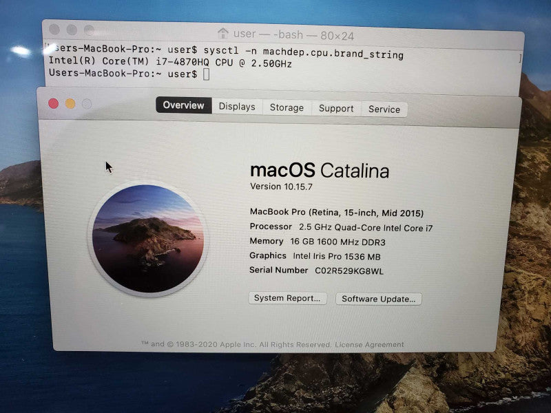 Macbook Pro 2015 Retina 15\\" Core i7-4870HQ @ 2.5GHz 16GB Ram 500GB SSD (