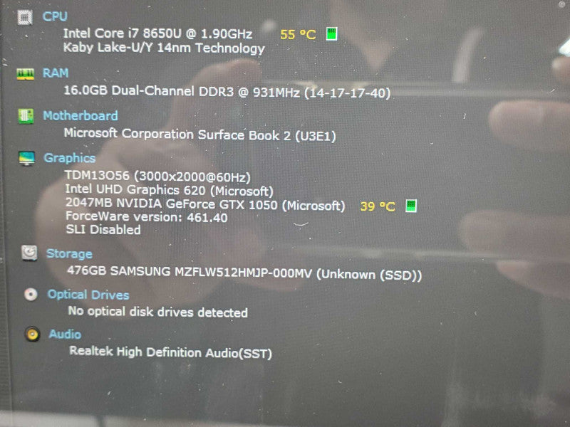 Microsoft Surface Book2 Core I7-8650U 1.9GHZ 16GB 500GB SSD, GTX 1050 GPU SEE _