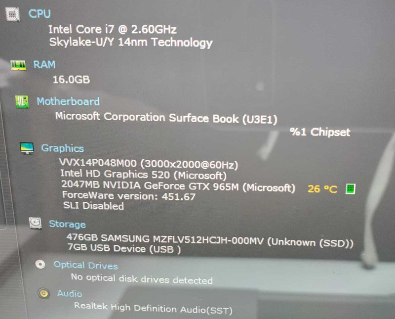 Microsoft Surface Book Core i7-6600U @ 2.6GHz 16GB Ram 500GB SSD GTX 965 2GB (