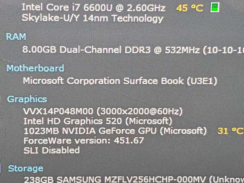 MicroSoft Surface Laptop 1769 i7-6600U 8GB DDR3 256GB Storage |
