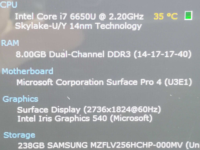 Microsoft Surface Pro 4 1724, i7-6650U 8GB DDR3 256GB Storage(READ) |