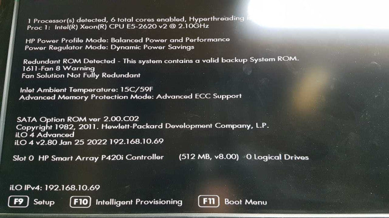 HP proliant DL360p Gen8 Xeon E5-2620 V2 @ 2.10ghz / 40gb ram / P420i Ctrl #