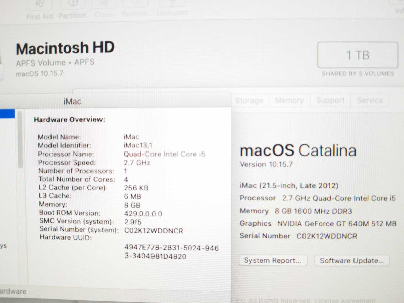 iMac 21.5\\" - L.2012 A1418, i5-3330S 2.7GHz/8GB, nVidia GT 640M, 1TB HDD, ~